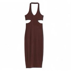 H&M Brown Halterneck Cut Out Midi Dress